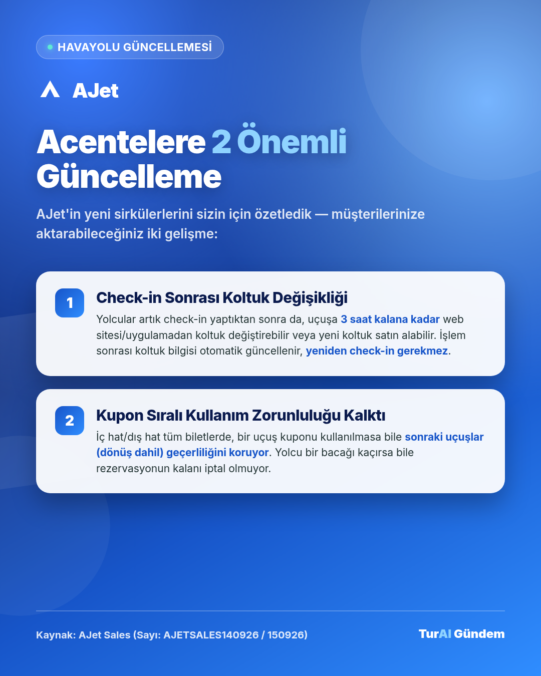 AJet'ten Acentelere 2 Önemli Güncelleme