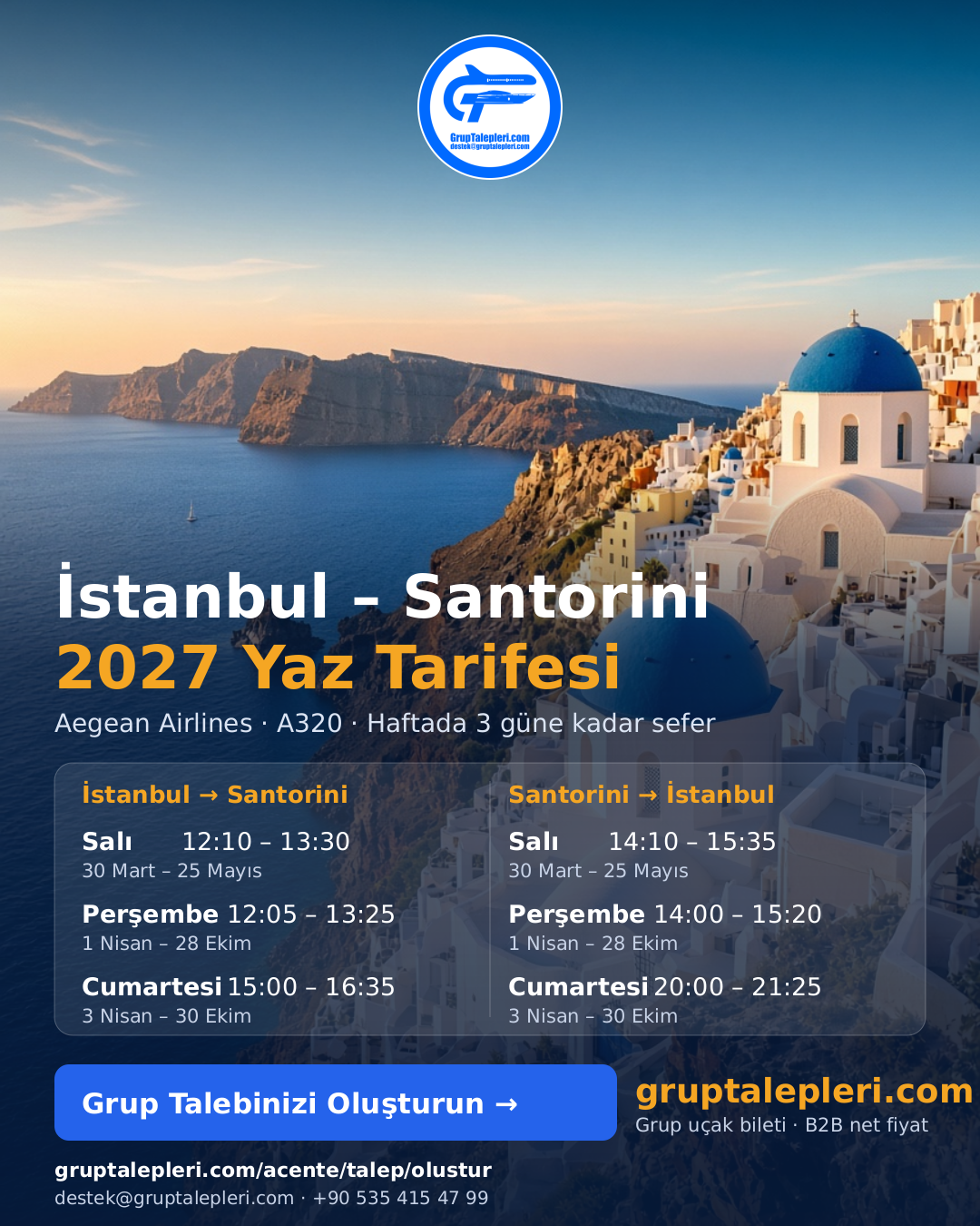 İstanbul – Santorini 2027 Yaz Tarifesi