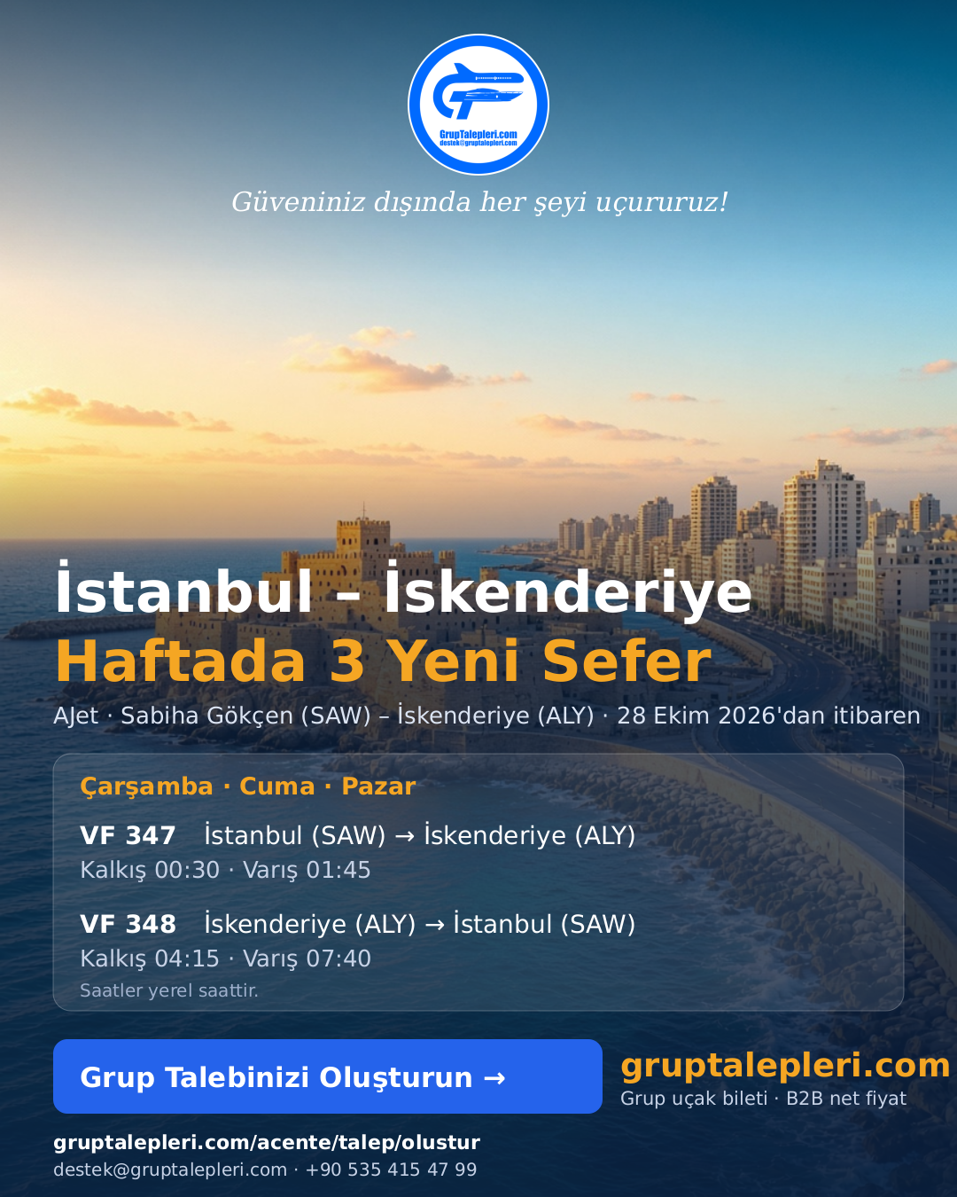 İstanbul – İskenderiye haftada 3 yeni sefer