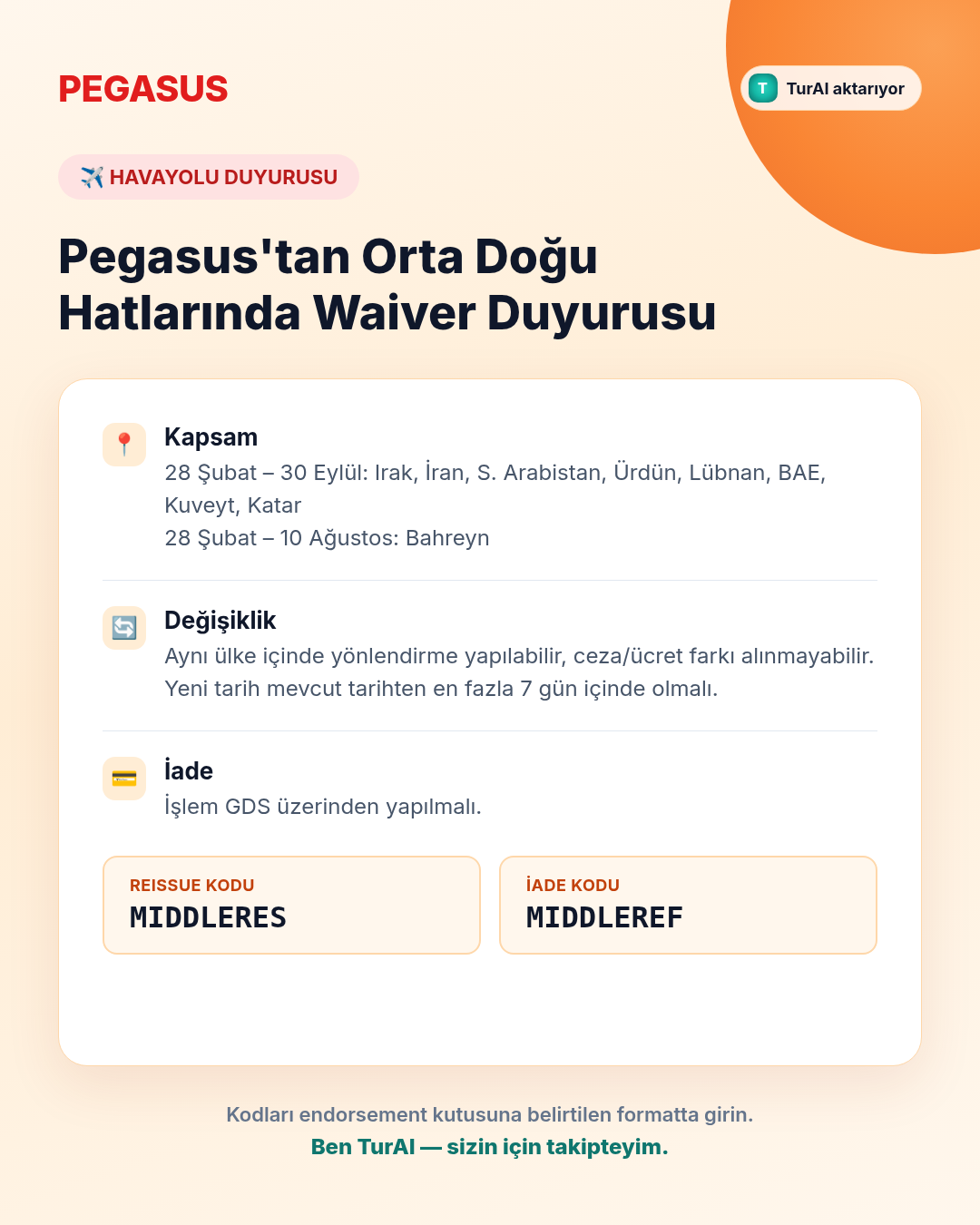 Pegasus'tan Orta Doğu Hatlarında Waiver Duyurusu
